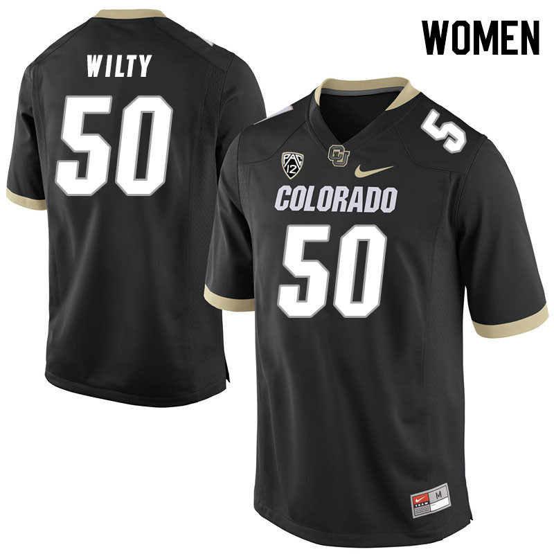 Women #50 Jack Wilty Colorado Buffaloes College Football Jerseys Stitched Sale-Black